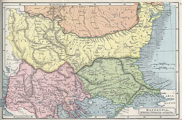 Map of Macedonia, Moesia, Dacia, and Thracia