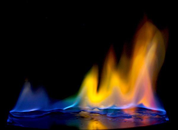 The rainbow of colored fire was made using common household chemicals to color the flames.