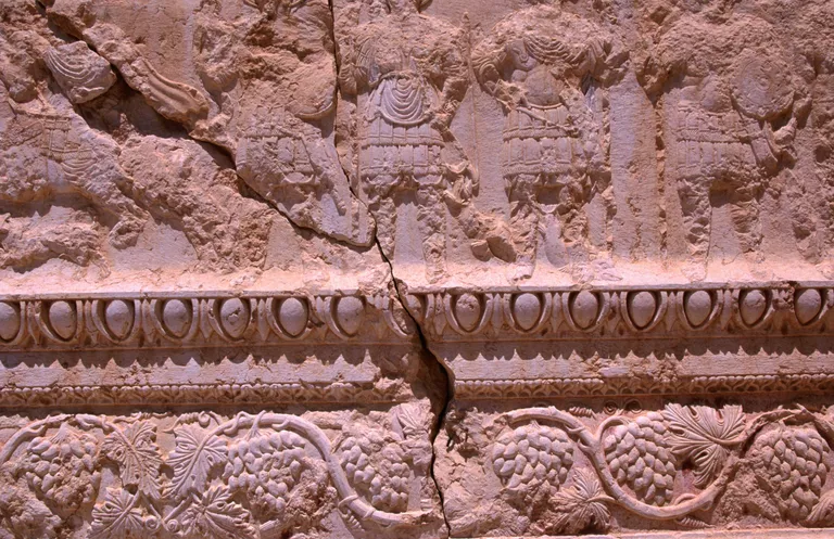 Carved Detail from the Temple of Bel shows Greek-inspired egg-and-dart Design in the Roman City of Palmyra, Syria