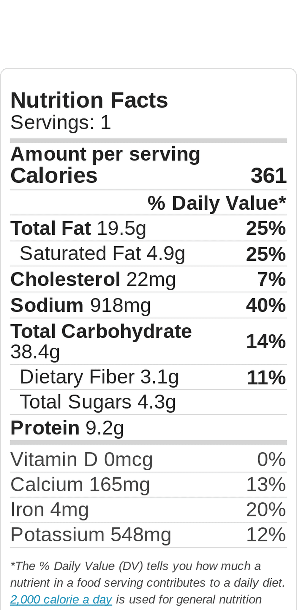 The Glamorous Mak Fish Taco Nutritional Data