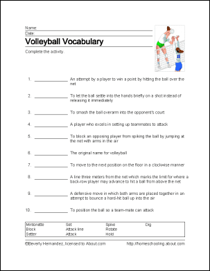 Volleyball Word Search, Vocabulary, Crossword and More
