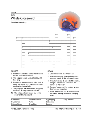 Whales Word Search, Vocabulary, Crossword and More