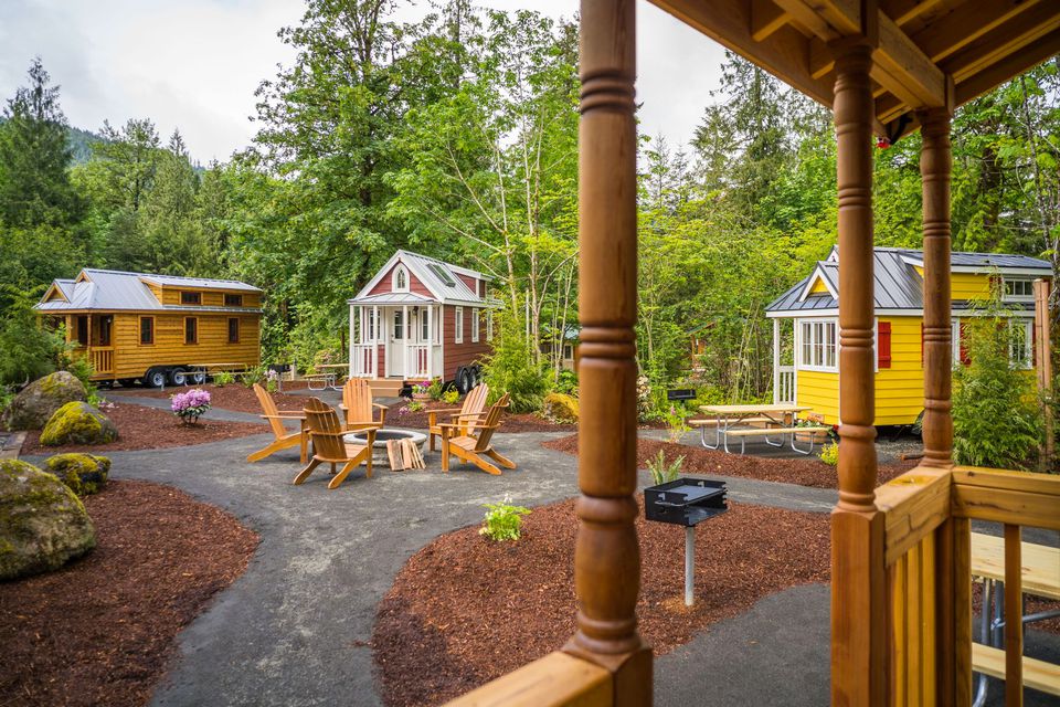 7 Tiny House Hotels For Fun Size Vacations   Tumbleweed Tiny House Village Mount Hood 5769804d3df78ca6e430b684 