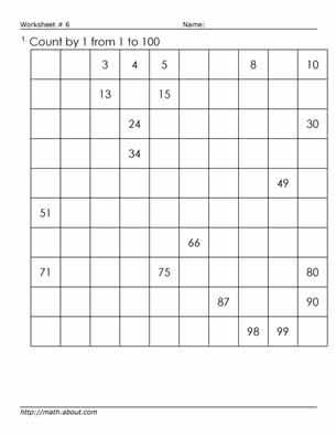 100s Chart Worksheets to Teach Counting