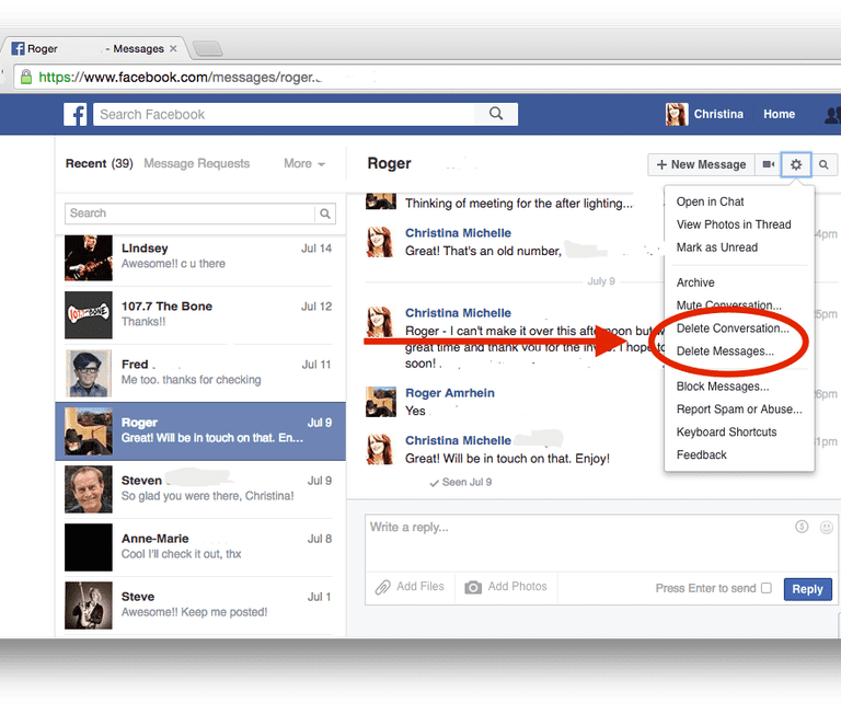 how do you delete messages on messenger