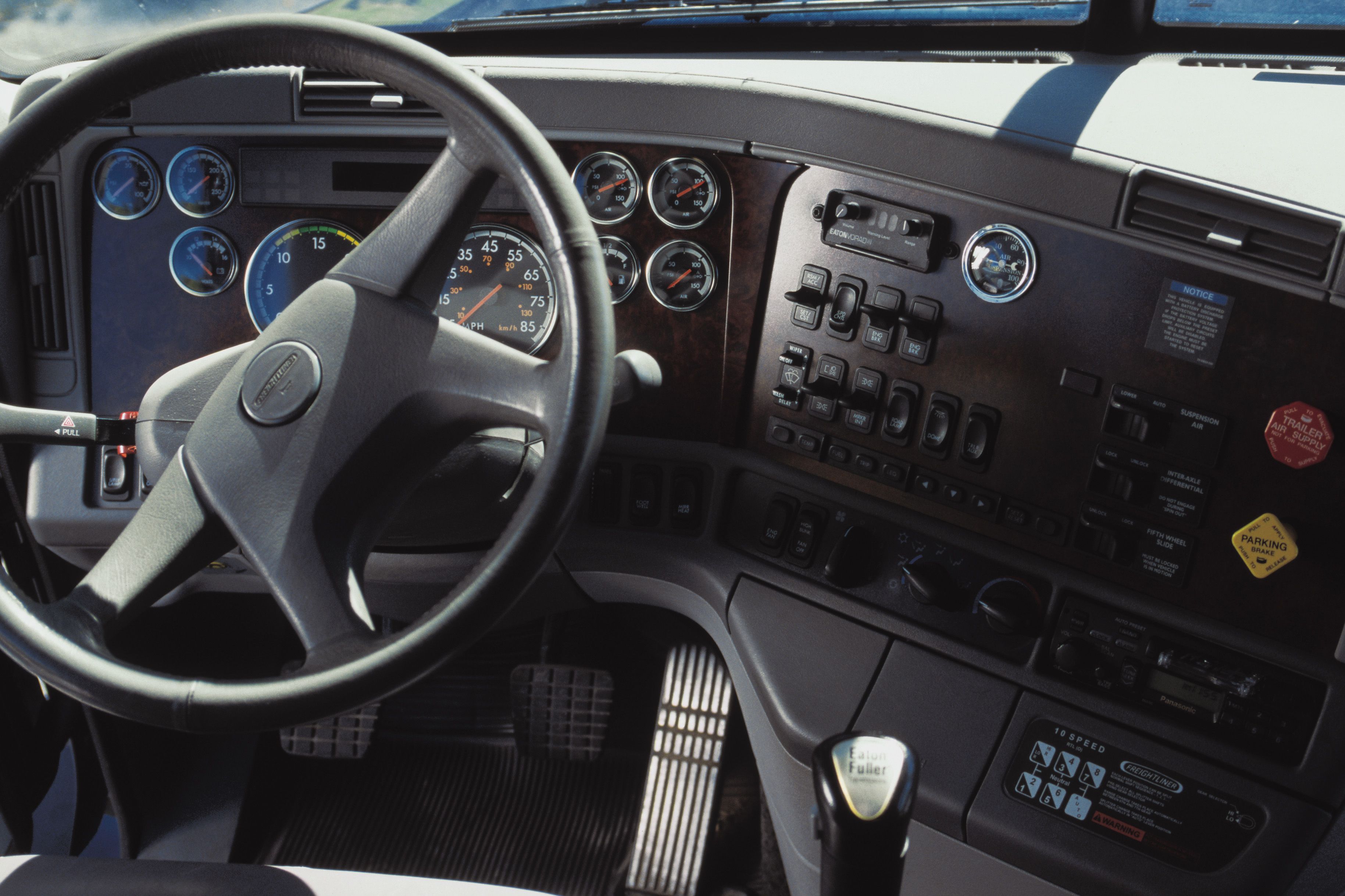 Dashboard Inside A Semi Truck Gauges And Instruments