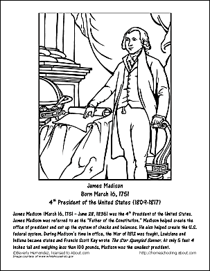 James Madison Wordsearch, Worksheets, Coloring Pages