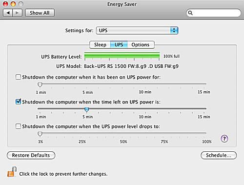 Energy Saver: Energy Saver Settings for UPS