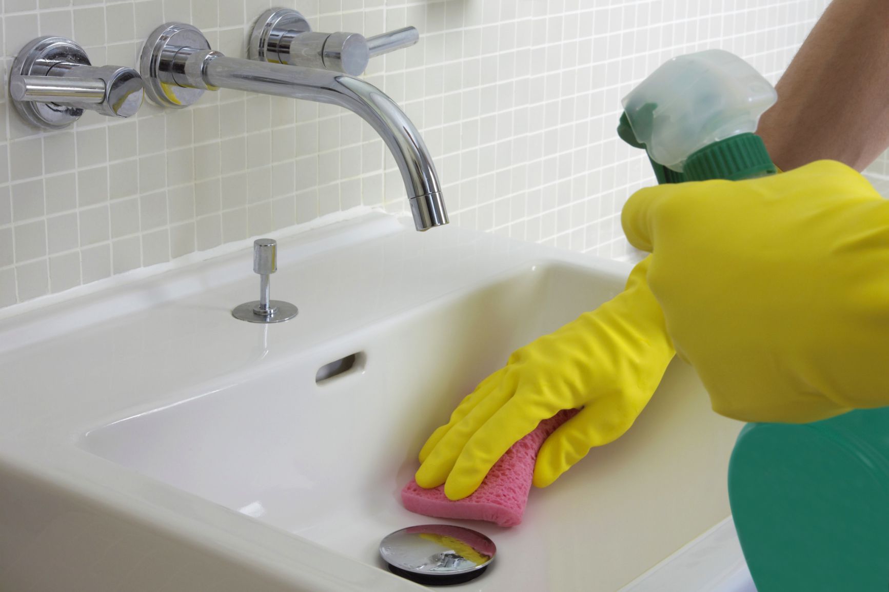 clearing bathroom sink with household chemicals