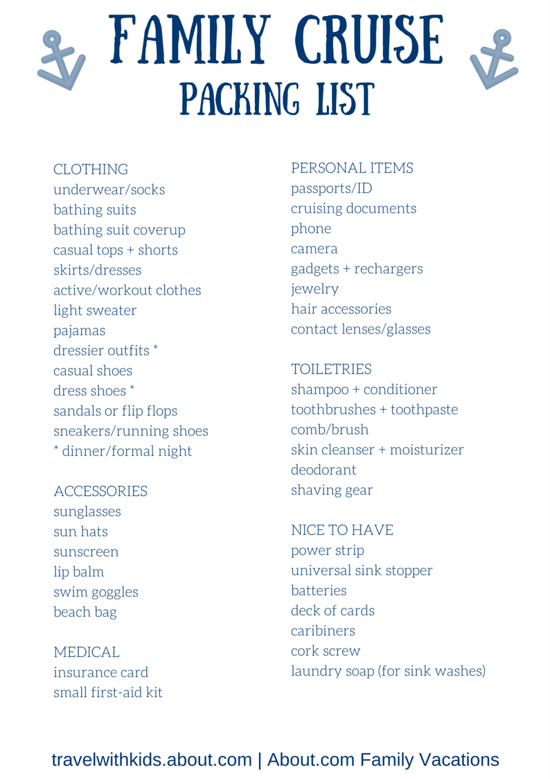 cruise packing list family