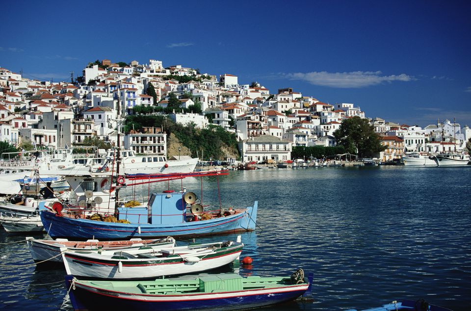 Greece, Skopelos, fishing boats in harbour