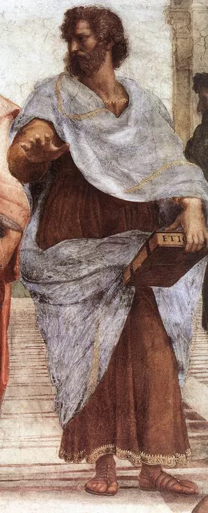Aristotle, from Scuola di Atene fresco, by Raphael Sanzio. 1510-11.