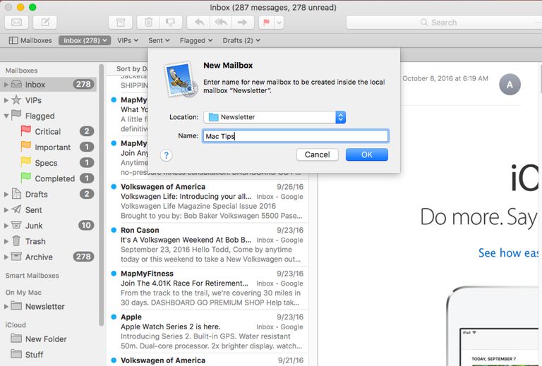 Accessing mail folders in mac mail application