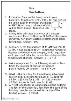 8th grade math word problems worksheets