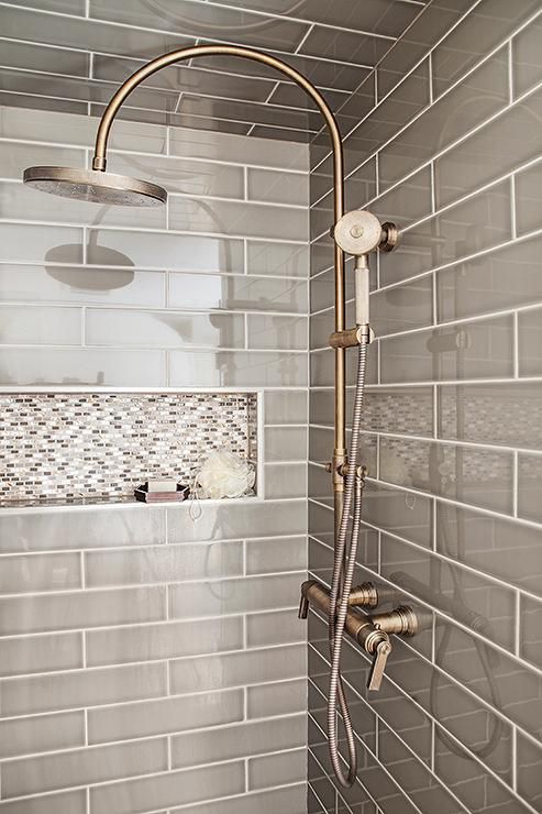 Gray Shower Ceiling Tiles Mosaic Niche Vintage Exposed Plumbing Fixtures 5923268b5f9b58f4c02d9299 