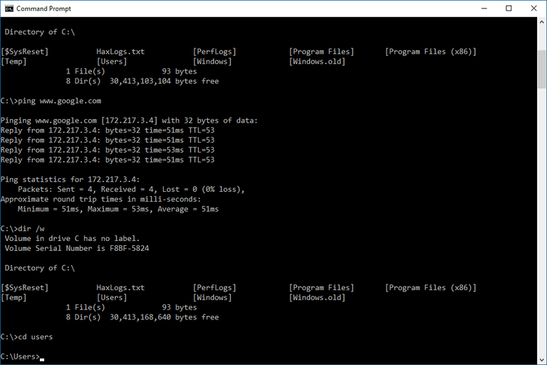 command prompt list for windows 10