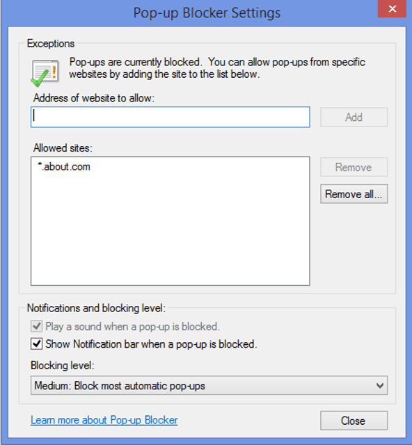 Internet Explorer 11 Pop Up Blocker