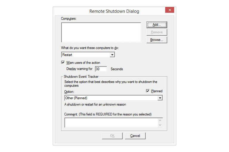 Screenshot of the Remote Shutdown Dialog in Windows