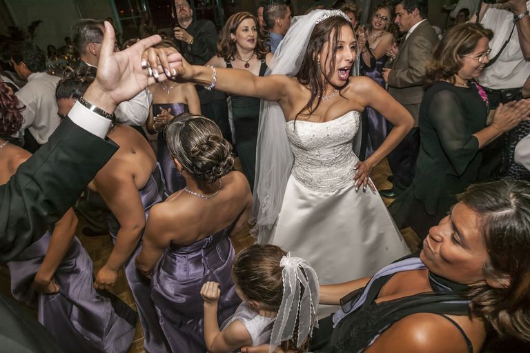 Dancing at a wedding reception.