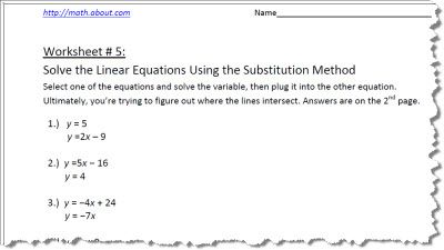 Systems of Equations by Substitution Worksheets