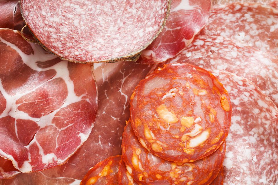 Selection of fresh sliced meat salami