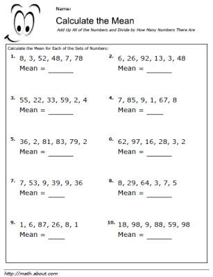 calculating the mean average worksheets with answers