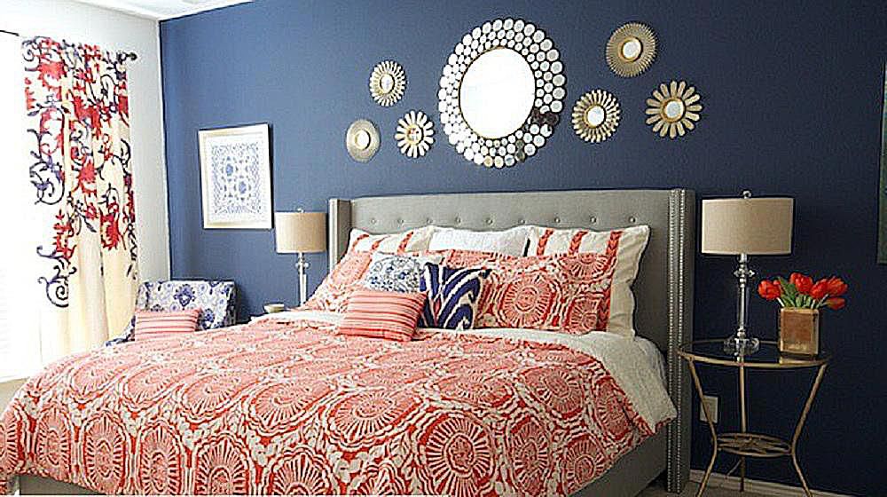 Navy, Orange and Gray Bedroom