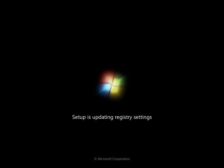 Screenshot of Windows 7 updating registry settings after setup