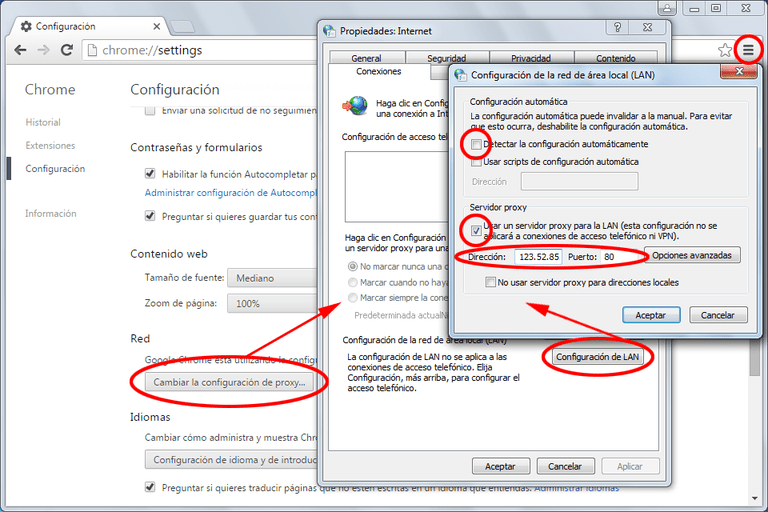 Resultado de imagen para configuracion proxy chrome