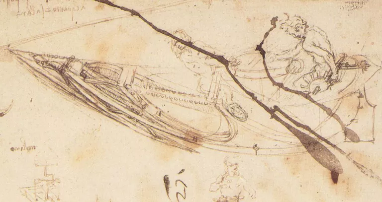 Designs for a Boat is part of a series of (1485 - 1487) drawings by Leonardo da Vinci.