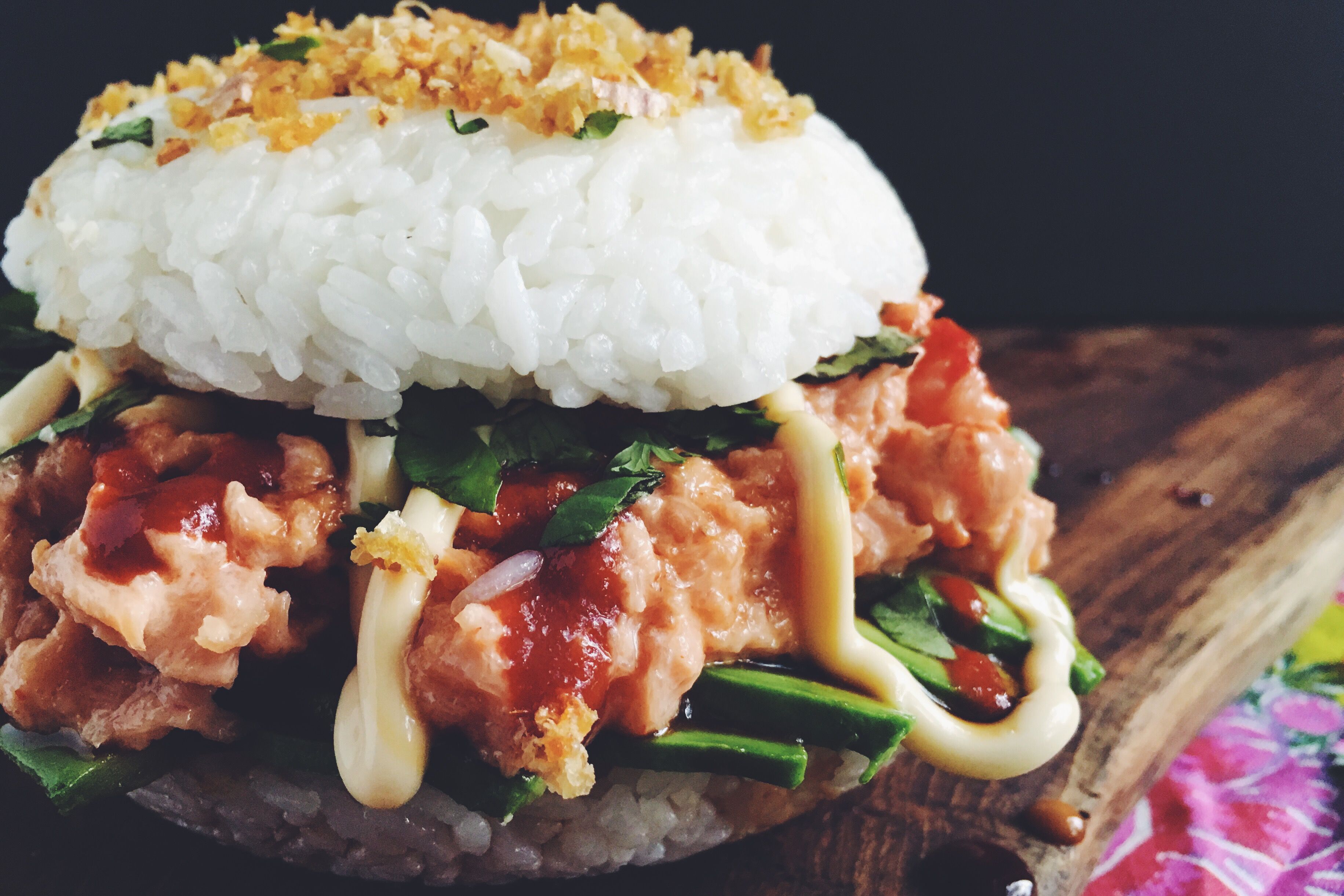 Spicy Tuna and Avocado Sushi Burger Recipe
