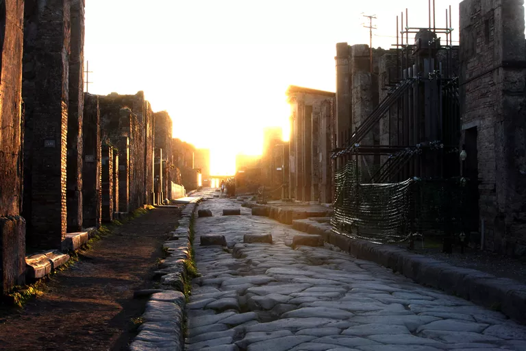 Paved Street in Pompeii at Sunrise