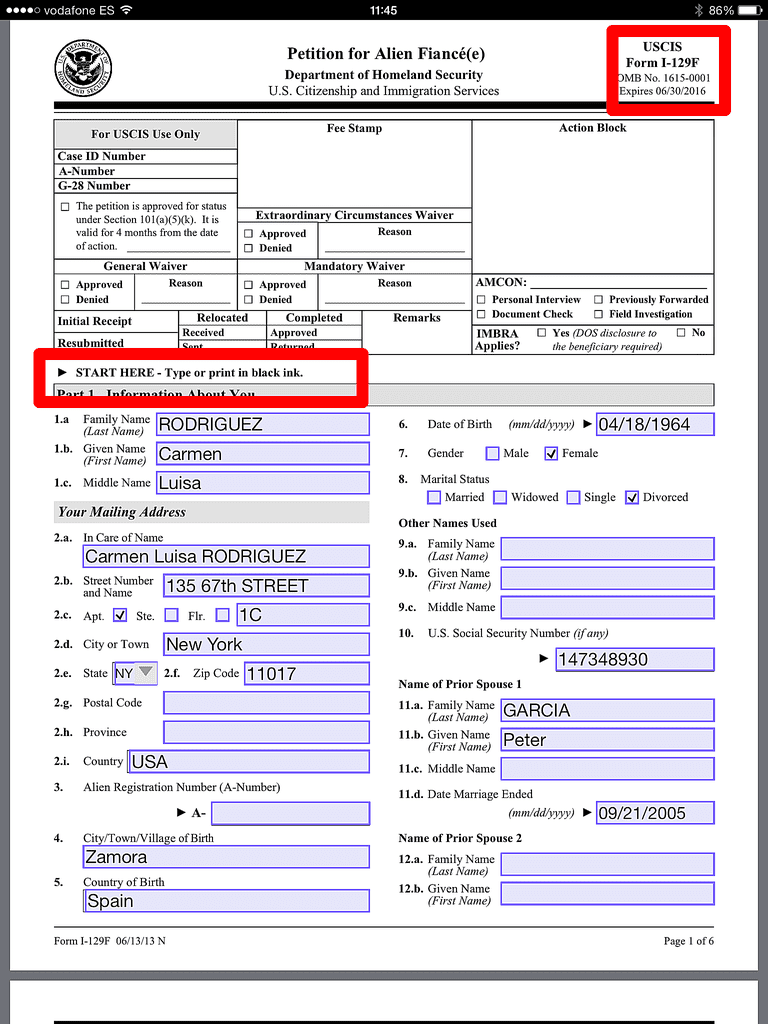 Para que se utiliza el I-129F