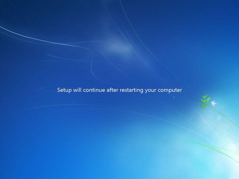 Screenshot of Windows 7 restarting your computer after setup