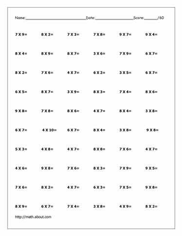 Free Times Tables Worksheets