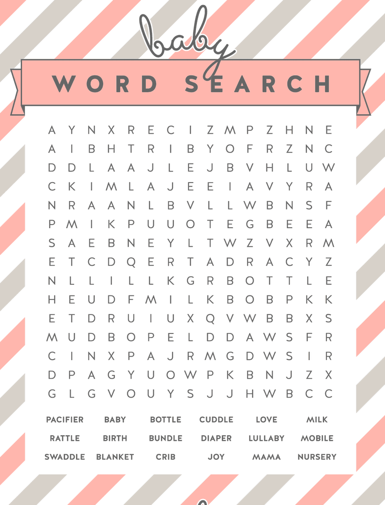 17 Free, Printable Baby Shower Word Search Puzzles