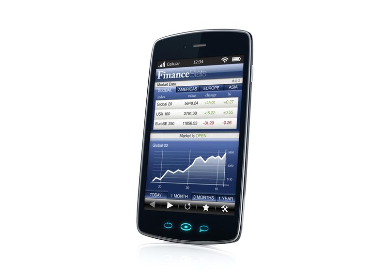 smartphone with finance application - right side view