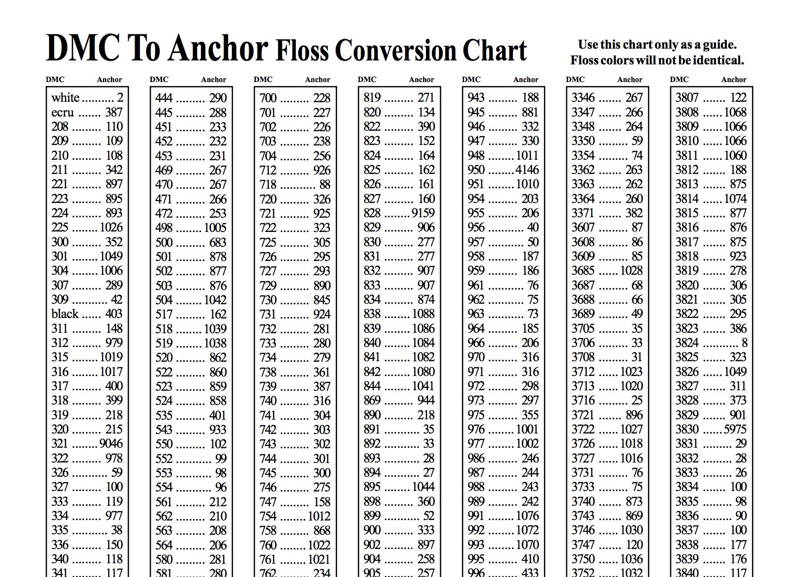 Anchor Colour Chart Pdf