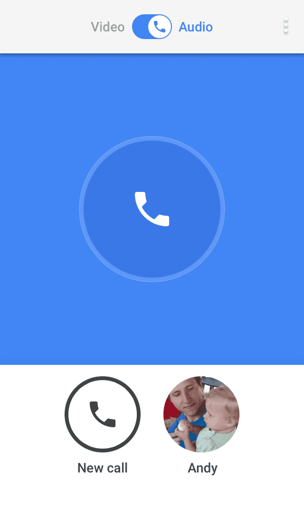 A screenshot of how to make a free audio call through the Google Duo iOS app