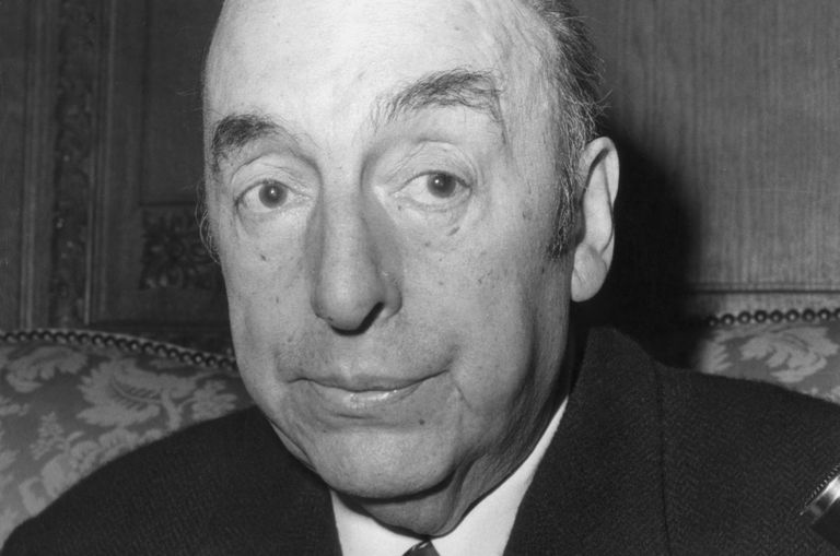 Black and white photo of Pablo Neruda