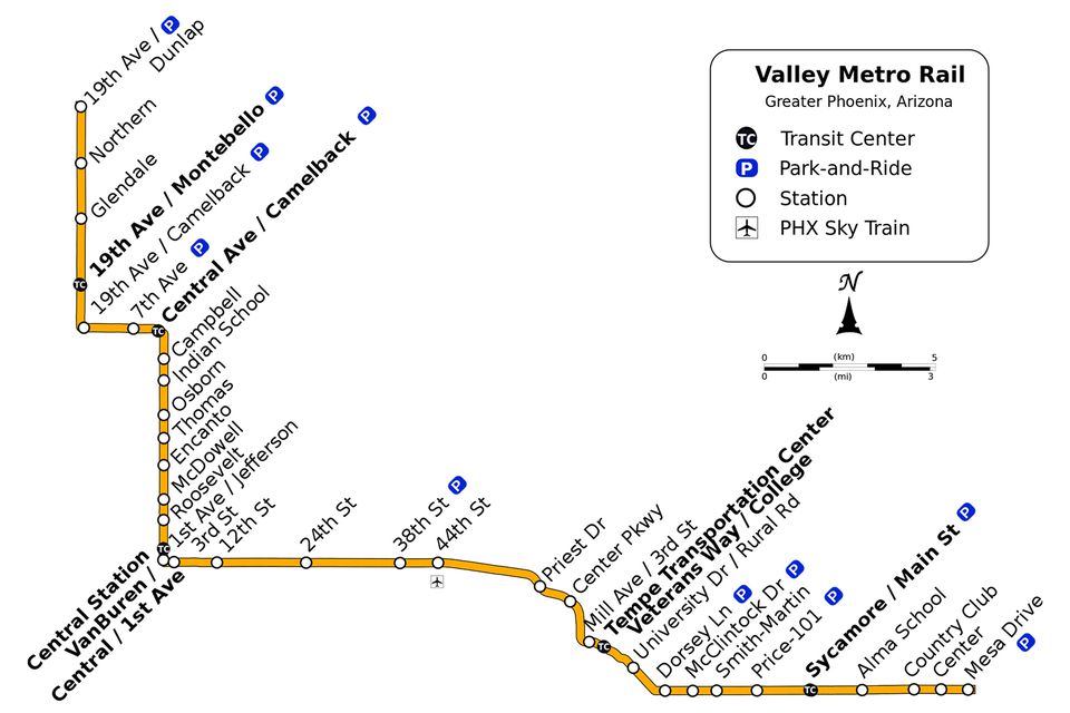 phoenix metro rail route