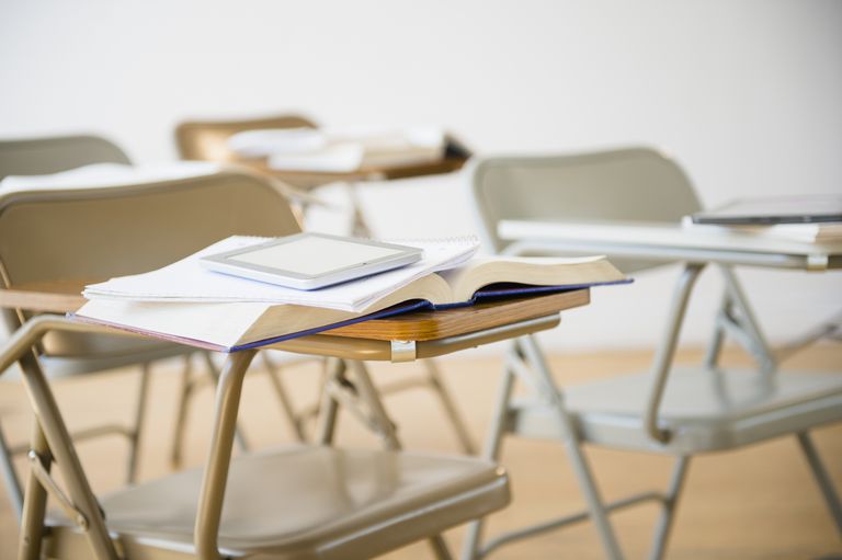 empty classroom with books