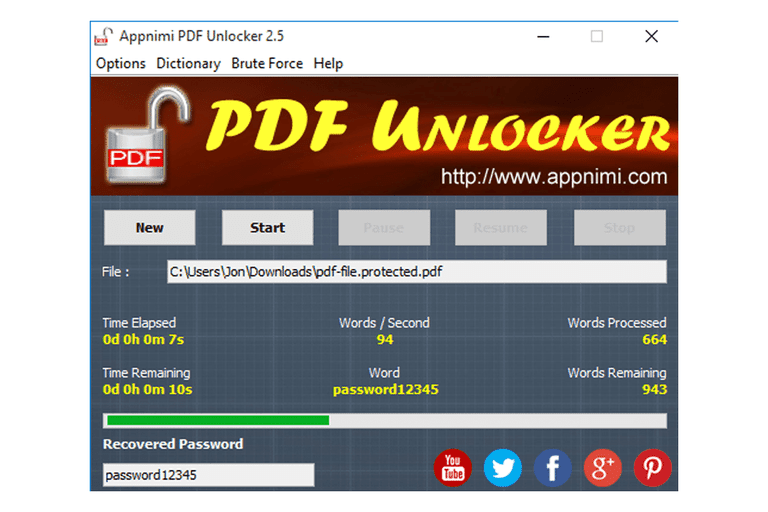 Captura de tela do Appnimi PDF Unlocker 2.5 no Windows 10