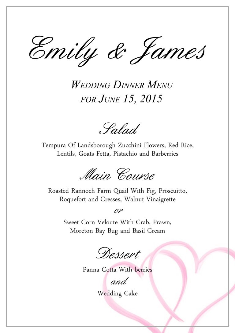 wedding menu templates for microsoft word