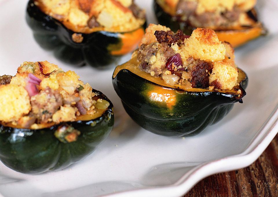 Vegetarian Stuffed Acorn Squash Recipe with Cornbread Stuffing