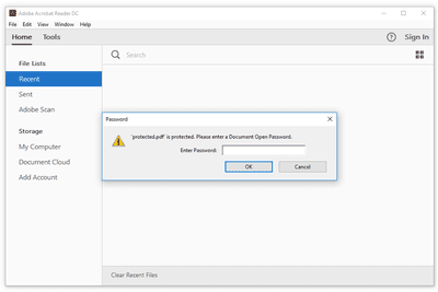 Screenshot of the Document Open Password prompt in Adobe Reader