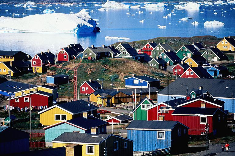 Greenland, Narsarsuaq, town by icebergs, august