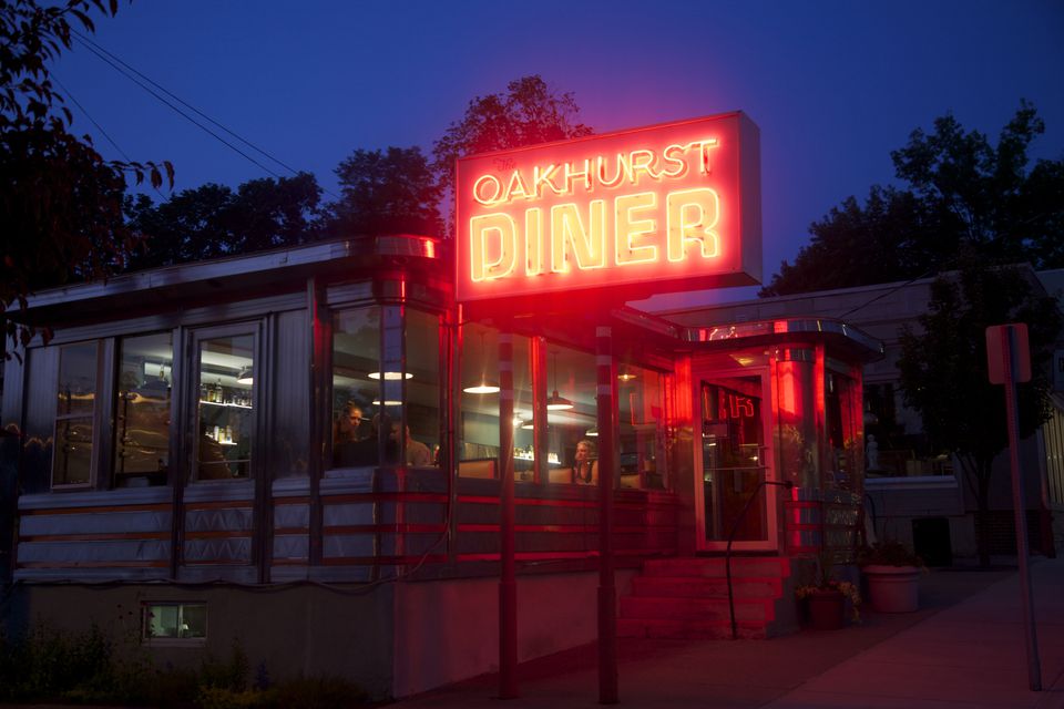 Glowing neon of diner sign in Millerton, New York