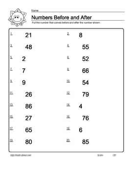 numbers before and after worksheets 1 to 100