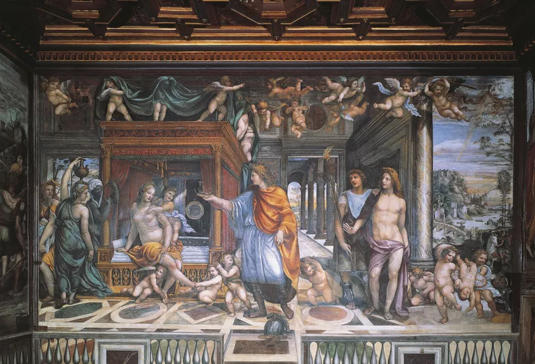 Marriage of Alexander and Roxanne, 1517, fresco by Giovanni Antonio Bazzi known as Il Sodoma (1477-1549), Agostino Chigi's wedding chamber, Villa Farnesina, Rome, Italy, 16th century
